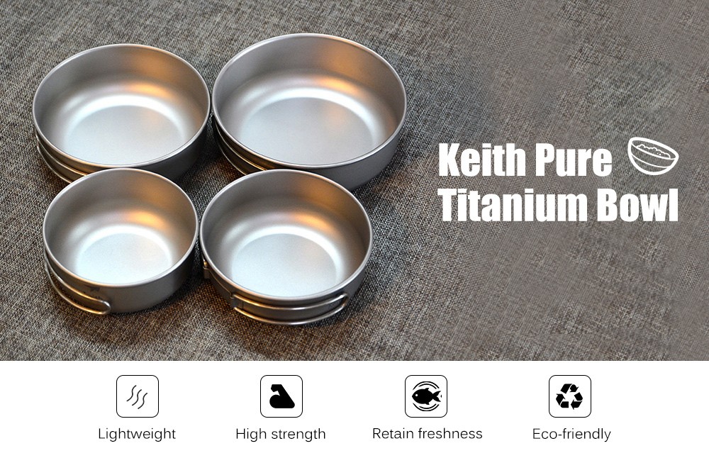 Keith Ti5323 Folding Handle Pure Titanium Bowl Portable Outdoor Tableware
