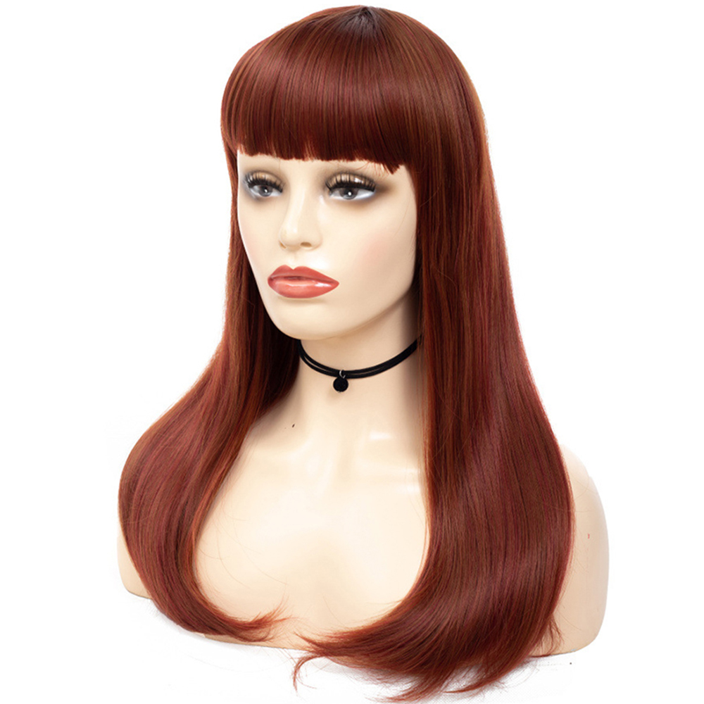 Fashionable Natural Neat Fringe Smooth Straight Long Wig
