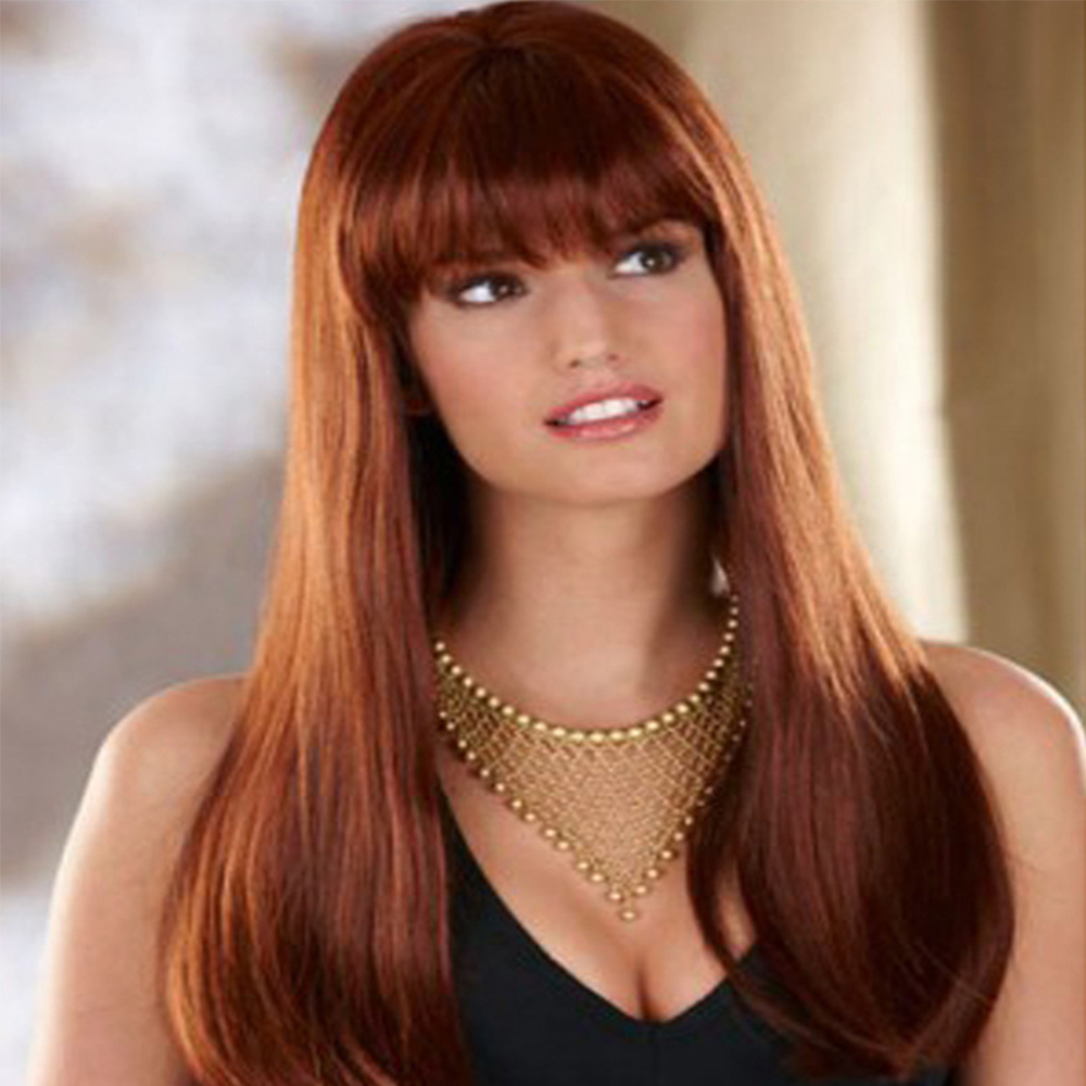 Fashionable Natural Neat Fringe Smooth Straight Long Wig