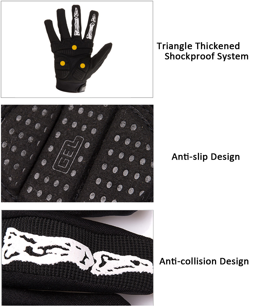 2pcs Robesbon Skeleton Skull Bone Cycling Bike Bicycle Gloves 3D Gel Pad Breathable Outdoor Full Finger