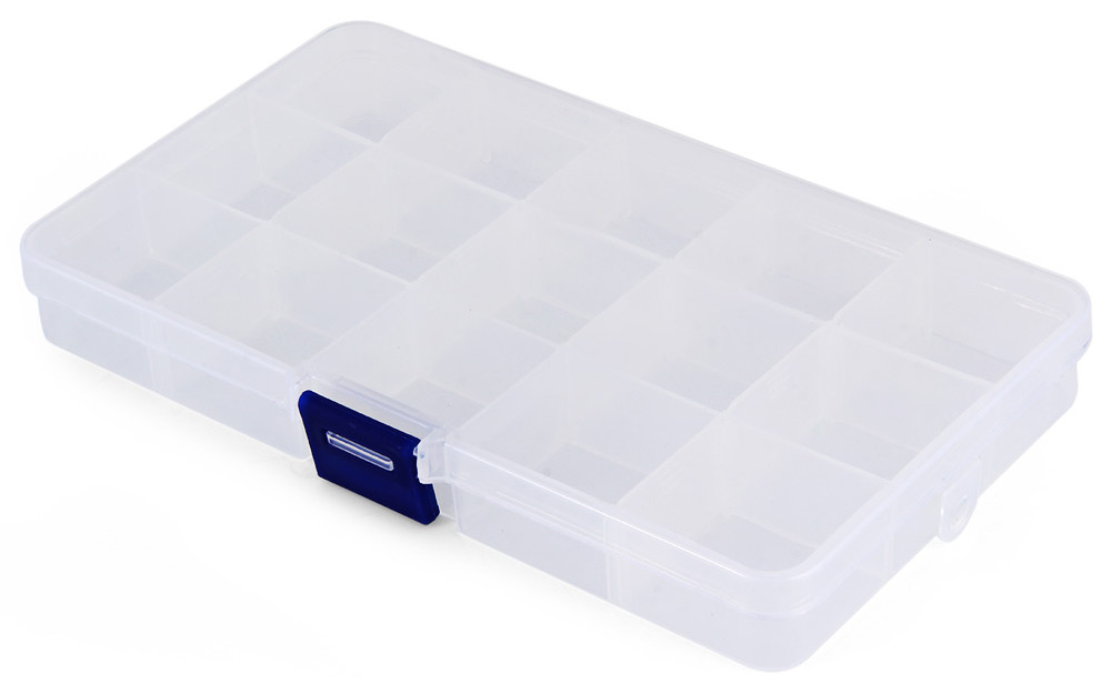 Transparent Plastic Storage Box 15 Compartments Jewelry Earring Tool Containers