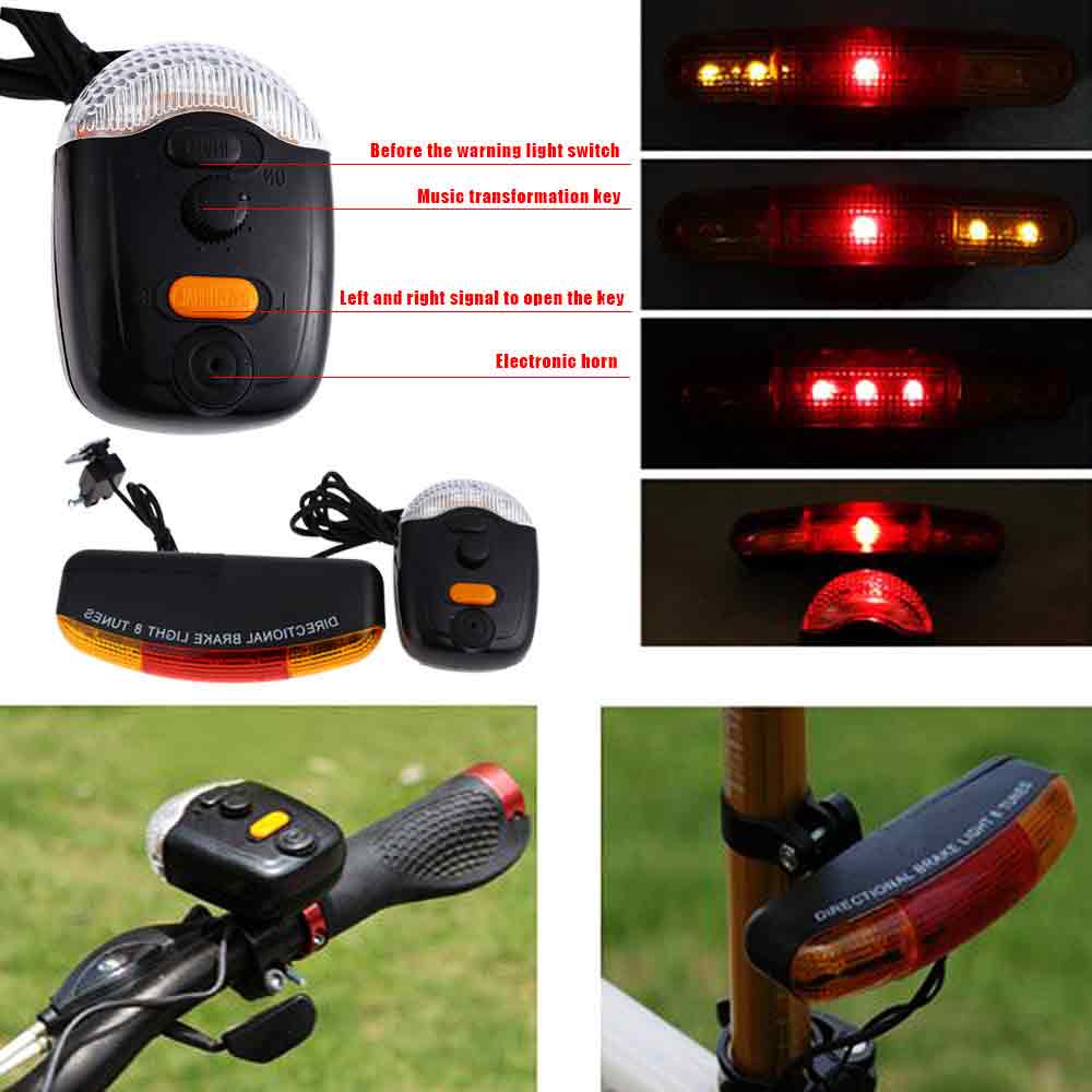 XC - 408 7 LED Bicycle Bike Cycling Turn Night Brake Light 8 Tunes Horn Turning Break Night Lamp