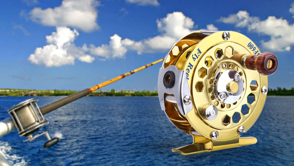 BF600 Metal Fly Reel Fishing Tackle Gold Disk Drag Ocean Lake Stream Pool Accessory