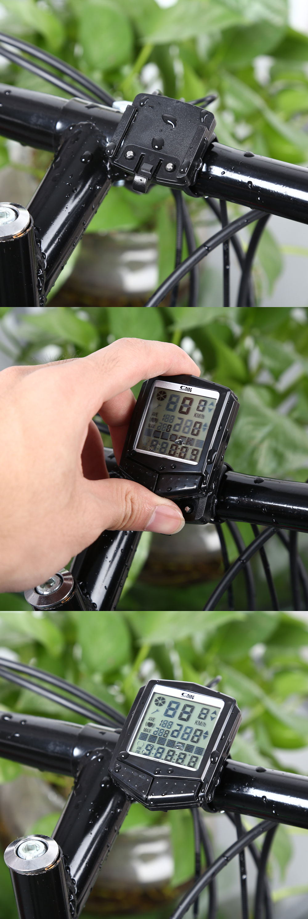 SunDing SD - 573C Wireless Water Resistant Bicycle Computer Cycling Odometer Speedometer Heart Rate Monitor with LCD Backlight