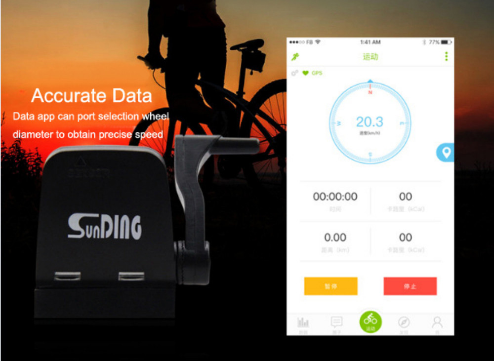 Sunding Bike MTB Cycling Bluetooth 4.0 Wireless Combo Computer Speedometer Cadence Sensor with APP for Smart Phone