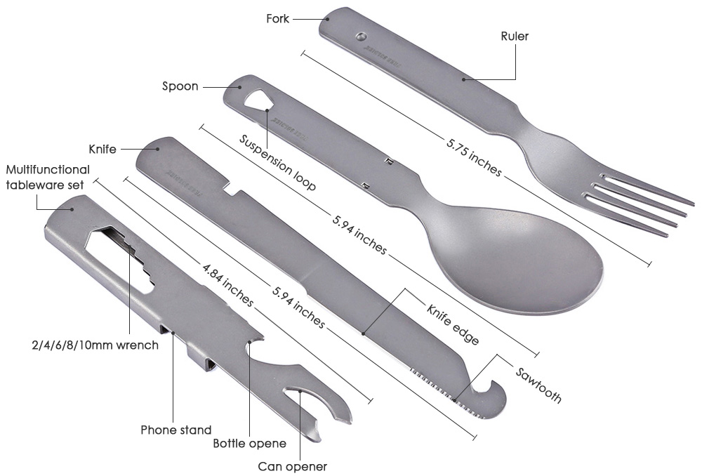 FREE SOLDIER Lightweight Tableware Set Spoon Fork Knife Camping Tool