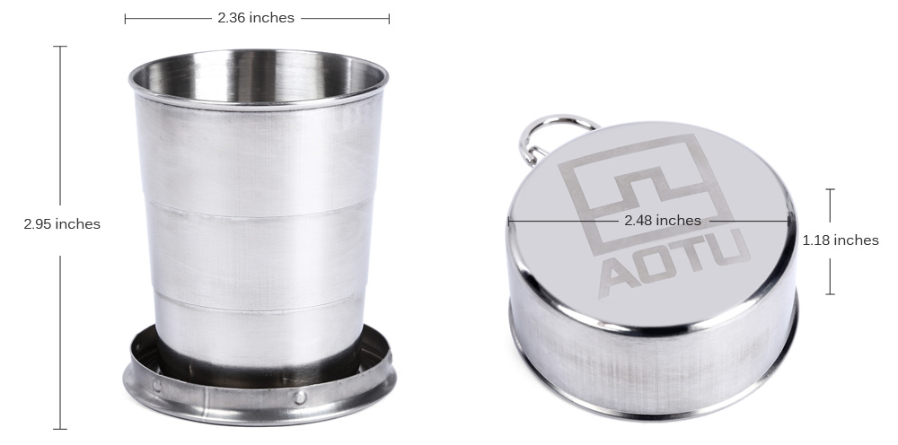 AOTU Folding Travel Cup with Key Chain Stainless Steel Outdoor Kit
