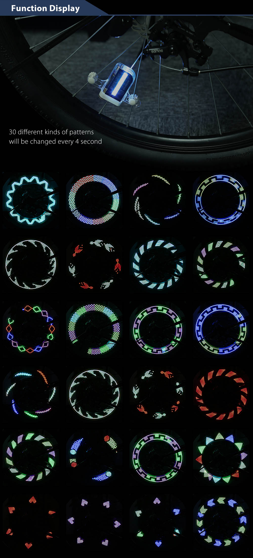 Cycling Spoke Light 30-patterns Transform Bicycle Wheel LED Colorful Light