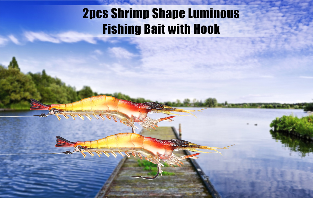 LEO 2pcs Shrimp Shape Fishing Lure Set Soft Hook Luminous Silicone Fish Bait