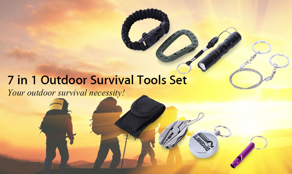 7 in 1 Outdoor Survival Tools Set Kit for Camping Hiking Travel