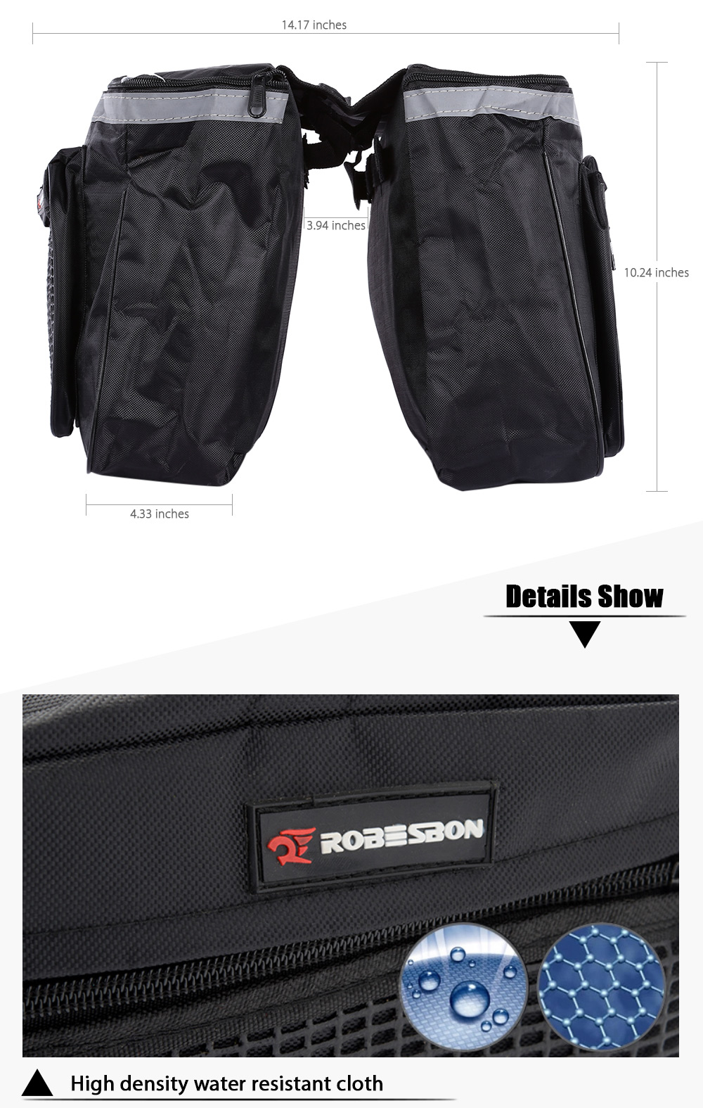 Robesbon 25L Mountain Road Bicycle Bag Bike Double Side Rear Rack Tail Seat Trunk Pack