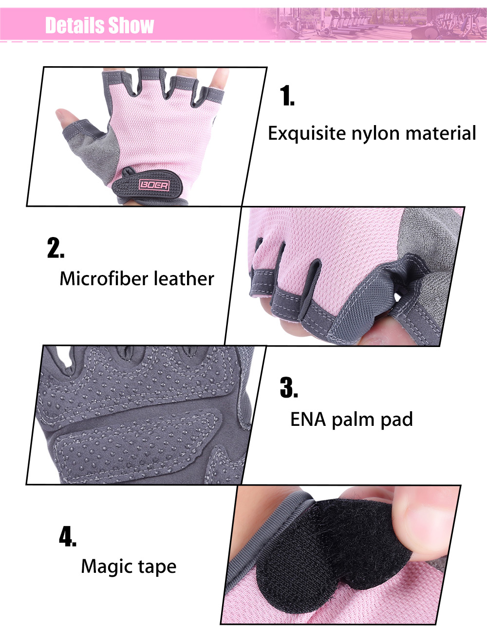 BOER Paired Body Building Fitness Weightlifting Half Finger Gloves for Women