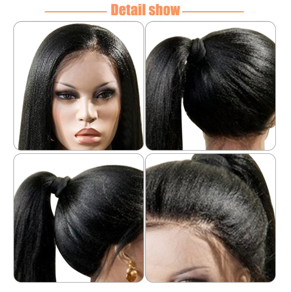 Gustala Synthetic Lace Front Kinky Straight Wig Hand Tied Glueless High Density Party Show