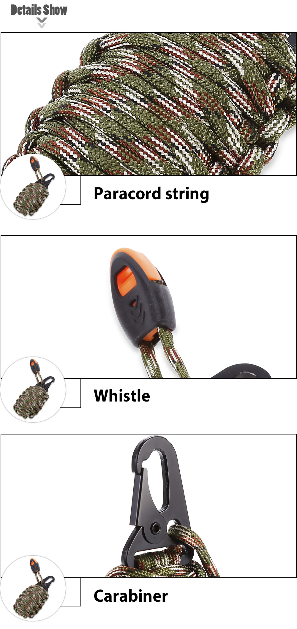Paracord Grenade Bracelet Keychain Emergency Survival Kit with Carabiner Eye Knife Fire Starter Fishing Tool