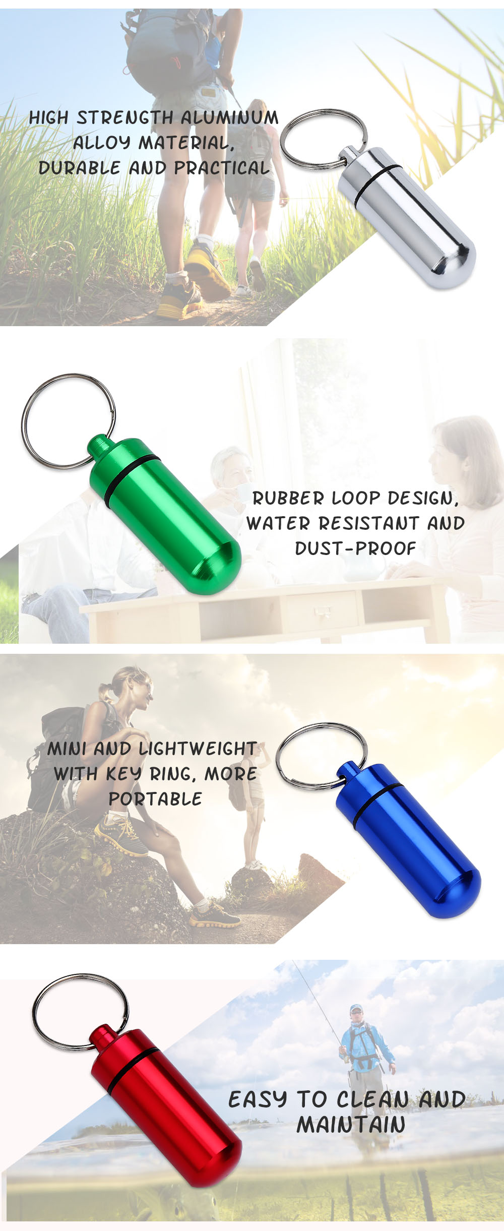 Aotu AT7605 Outdoor Emergency Portable Aluminum Alloy Medicine Pot Bottle with Key Ring
