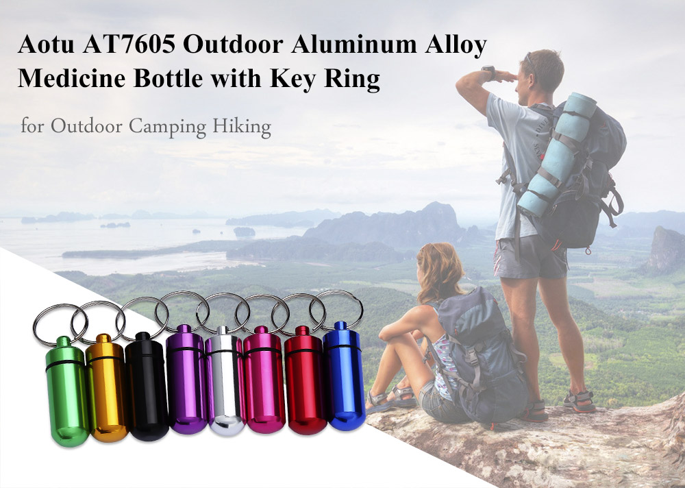 Aotu AT7605 Outdoor Emergency Portable Aluminum Alloy Medicine Pot Bottle with Key Ring