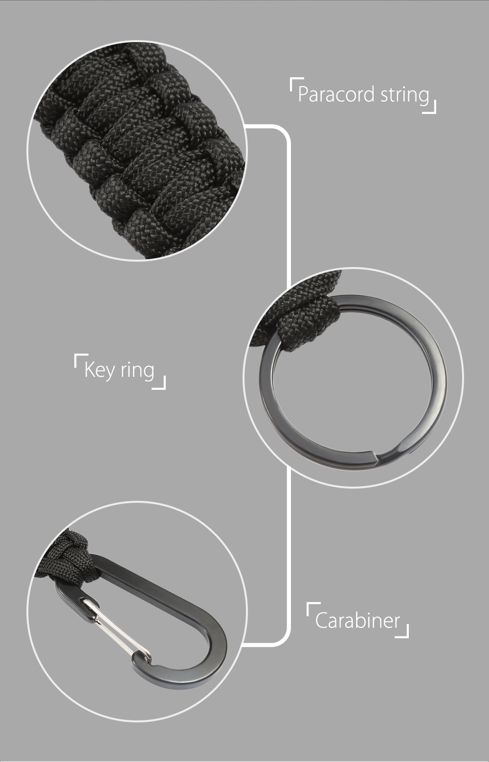 Multifunctional Knitted Emergency Survival Paracord Bracelet with Carabiner Key Ring