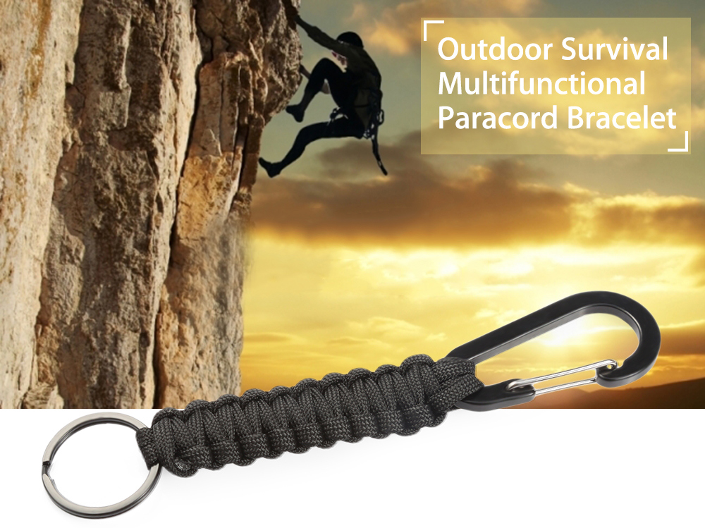 Multifunctional Knitted Emergency Survival Paracord Bracelet with Carabiner Key Ring