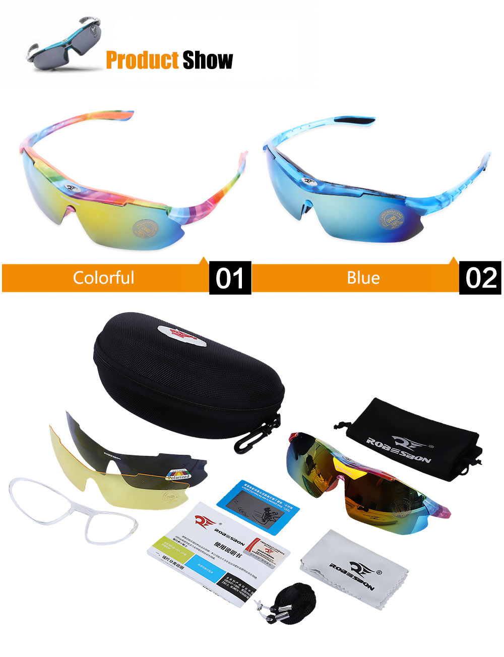 Robesbon Polarized Windproof Cycling Sunglasses Bike Goggles Eyewear with Myopia Frame