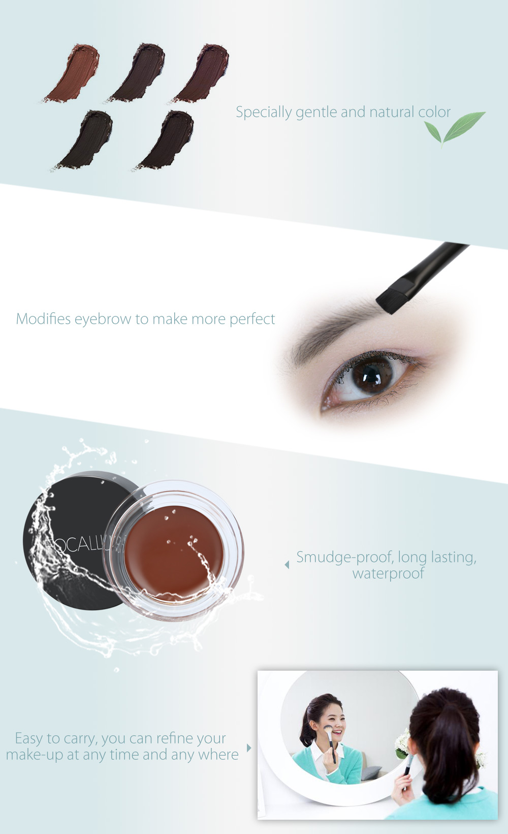FOCALLURE Waterproof Long Lasting Makeup Dyeing Eyebrow Gel Cream with Brush Tool