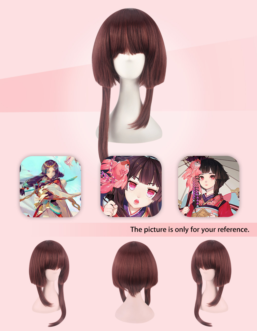 Short Full Bangs Brown Straight Wigs with Unequal Hair Cosplay for Onmyoji Yue Figure