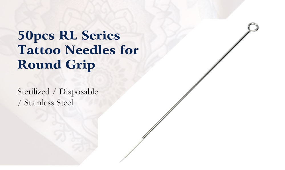 50pcs Stainless Steel RL Series Sterilized Disposable Tattoo Needles for Round Grip