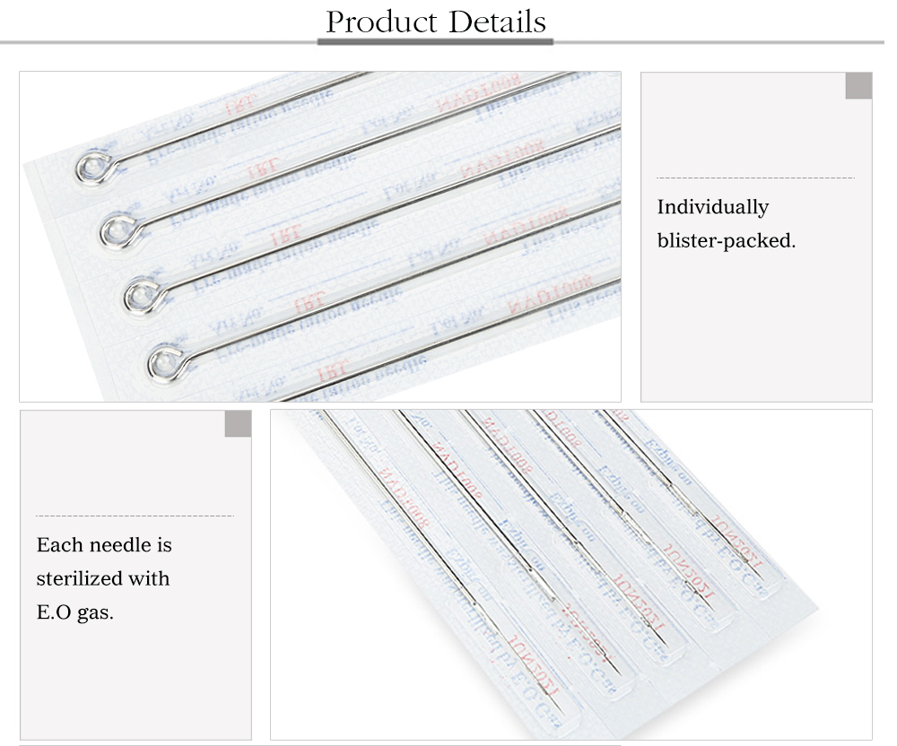 50pcs Stainless Steel RL Series Sterilized Disposable Tattoo Needles for Round Grip