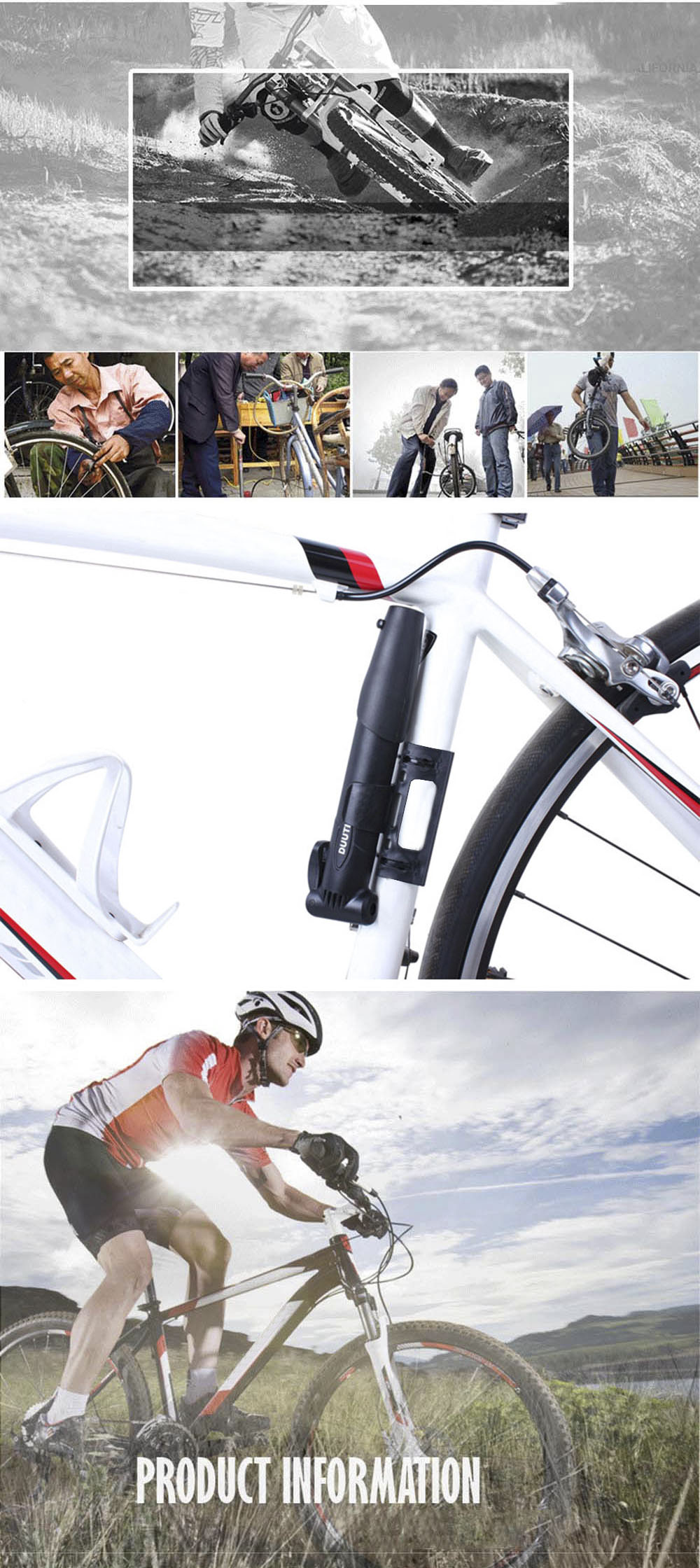 DUUTI Mini Multi-functional Portable Bike Bicycle Pump Air Tire Inflator
