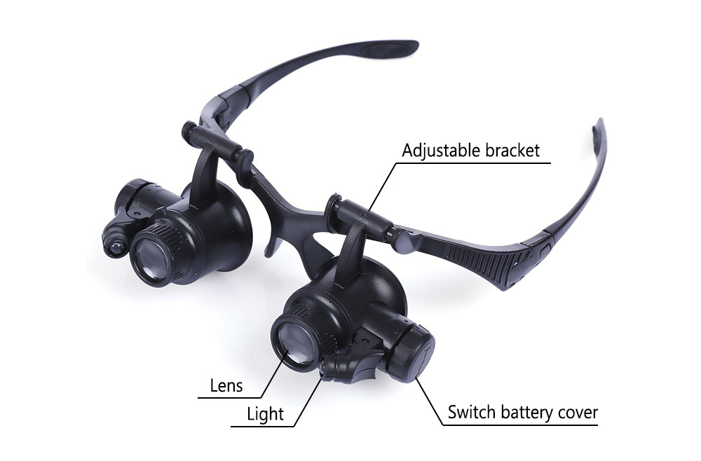 Multifunctional 10X 15X 20X 25X Watch Repairing Magnifier with LED Double Eye Lens Jeweler Repair Tool