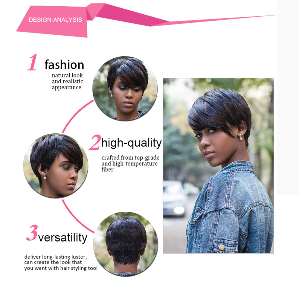 AISIHAIR Short Side Bangs Straight Mixed Color Synthetic Wig Pixie Cutting Hairstyle for Women