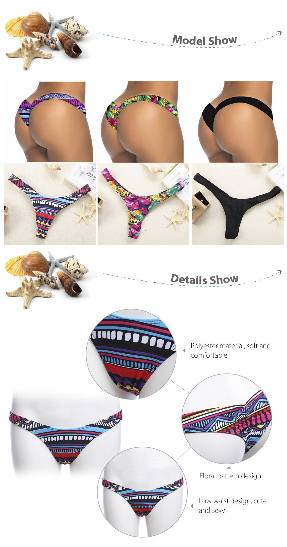 Women Sexy Floral Pattern Thong Swimming Bikini Pants