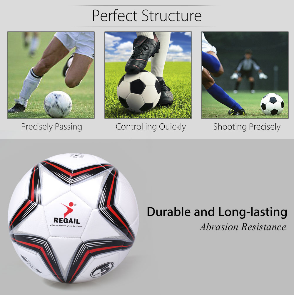 REGAIL Size 5 PU Star Competition Training Soccer Ball Football