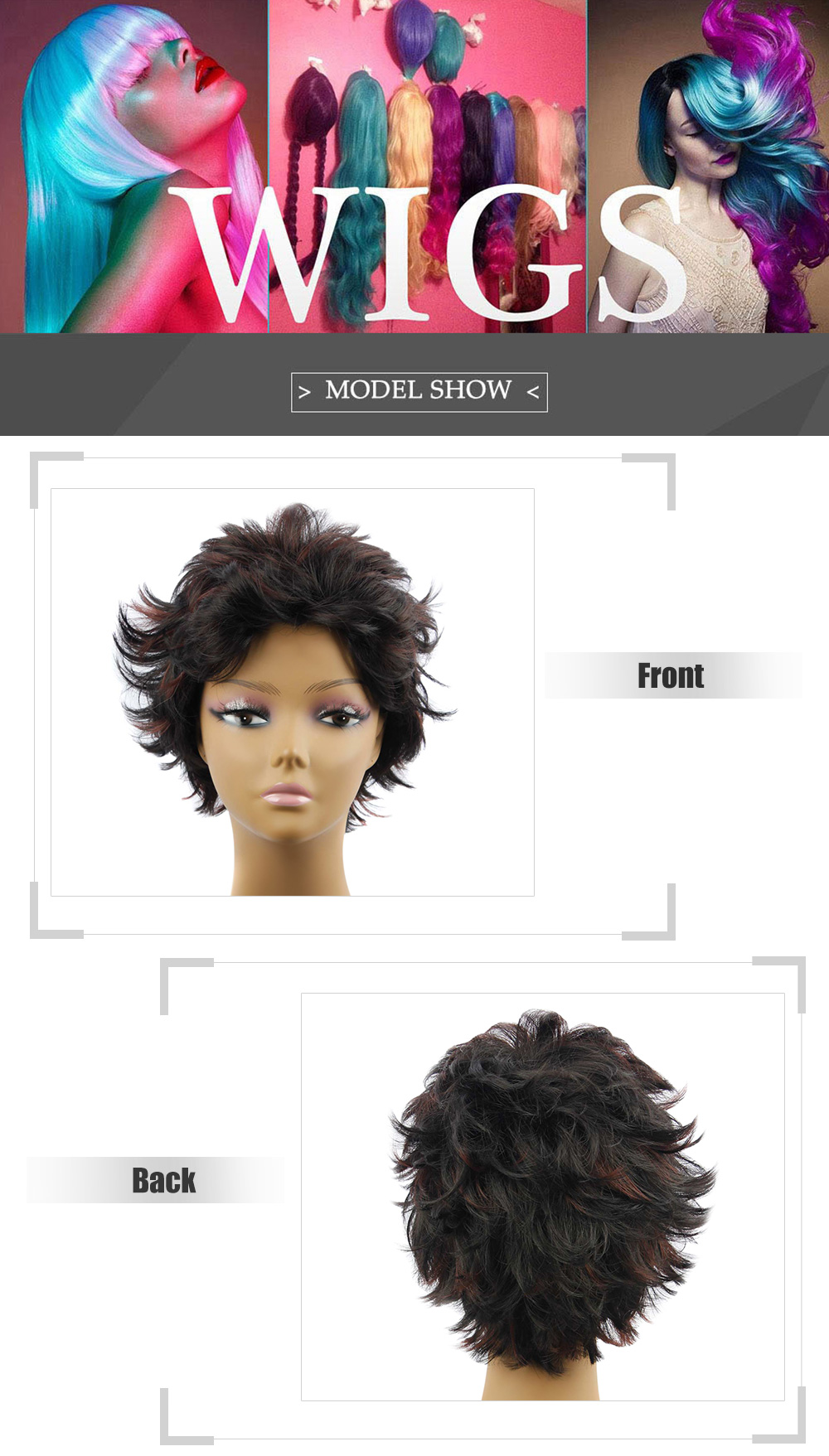 AISIHAIR Women Short Slightly Curly Black and Coffee Synthetic Wigs
