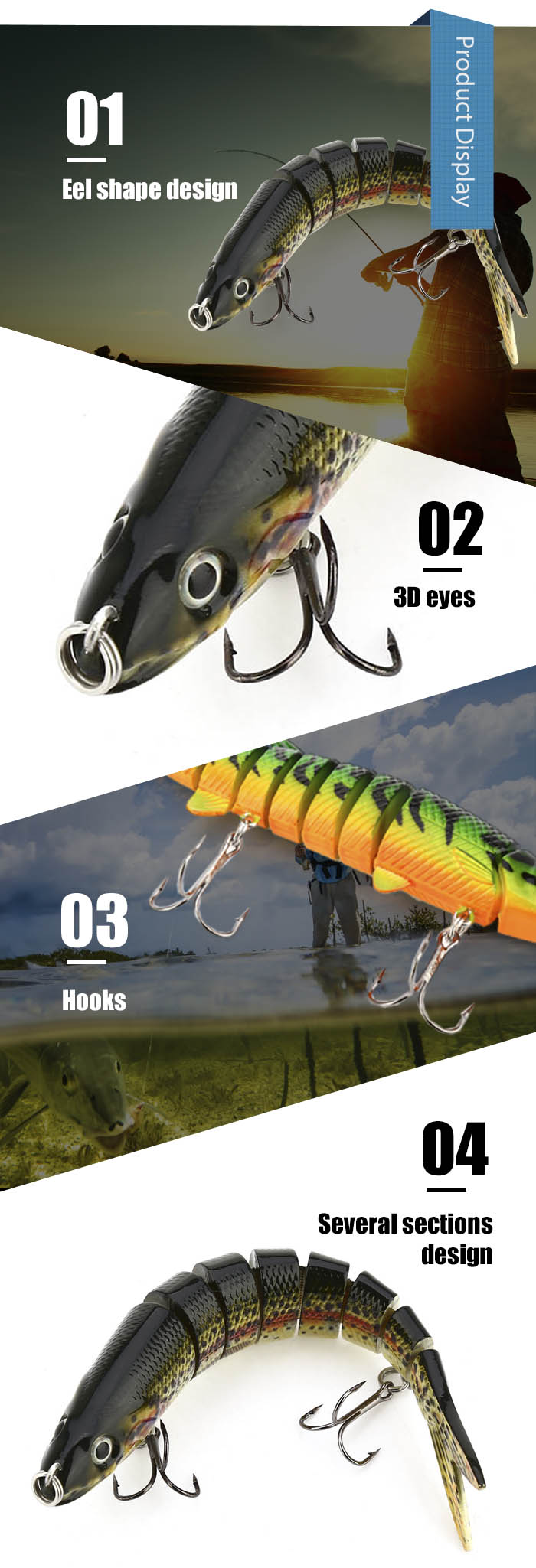 Proberos Artificial Sections Eel Tackle Fishing Lure with Sharp Hooks