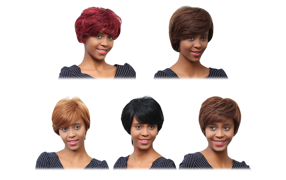EMMOR Stunning Short Layered Human Hair Wigs with Side Bangs for Women