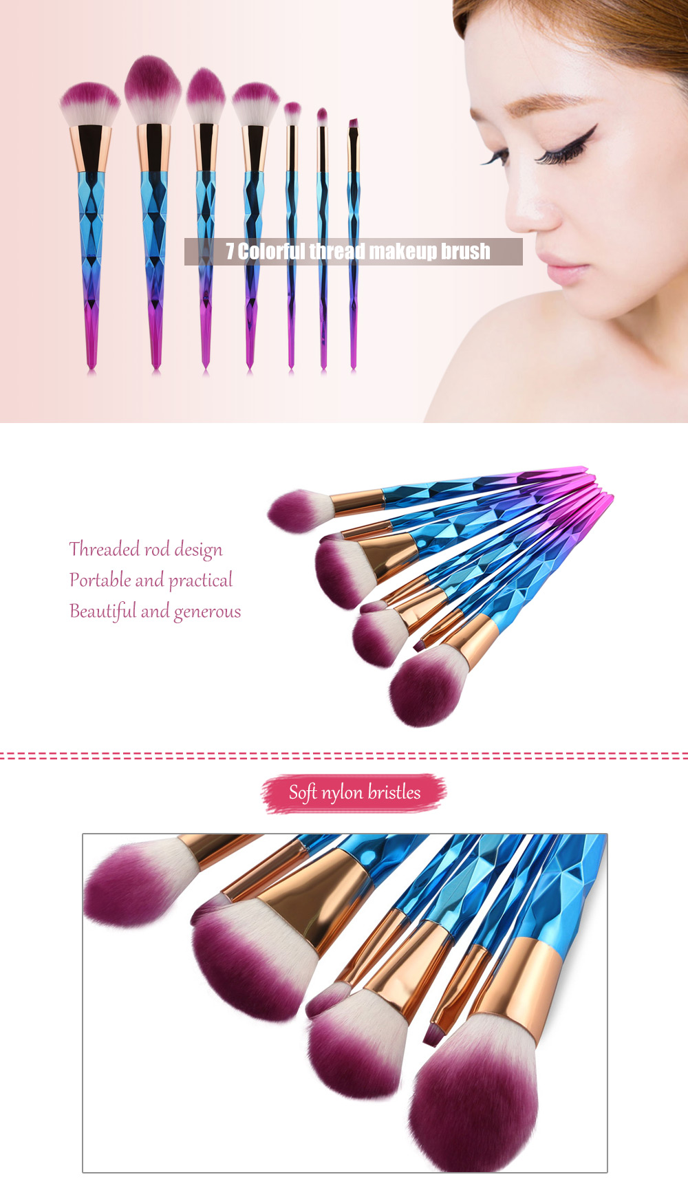 MAANGE 7pcs Makeup Cosmetic Brushes Set Powder Foundation Eyeshadow Lip Brush Tools