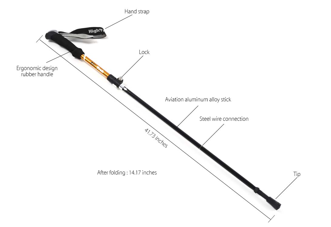 HighTrek 3 Joint Aluminum Alloy Straight Shank Alpenstock Climbing Pole Crutch Walking Stick