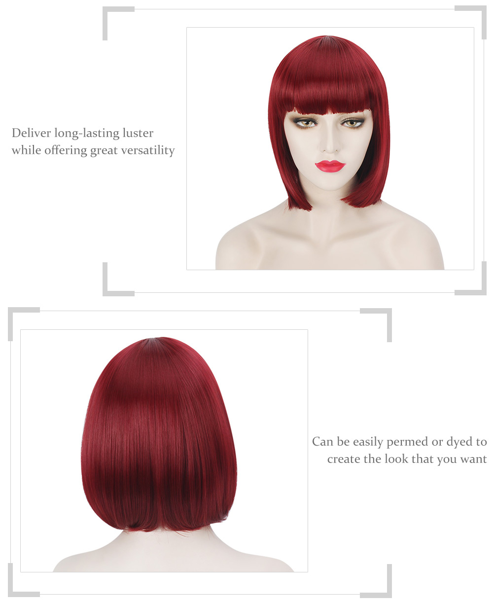 Piaoliujia Glossy Straight Bobo Wigs with Full Bangs for Cosplay Party