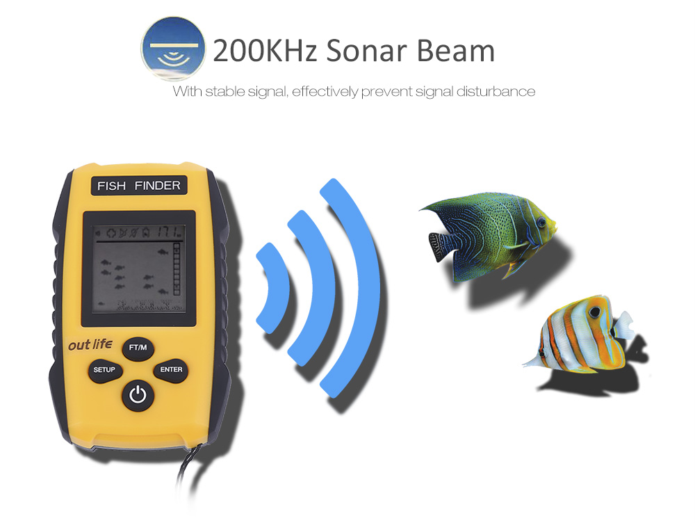 Outlife 0.7 - 100M Fish Finder 200KHz Sonar Sounder Echo Alarm Fishing Transducer