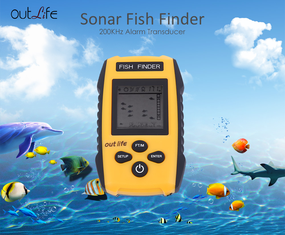 Outlife 0.7 - 100M Fish Finder 200KHz Sonar Sounder Echo Alarm Fishing Transducer