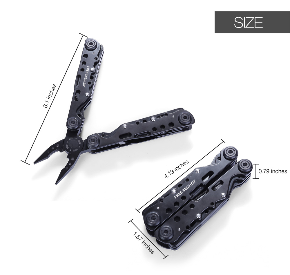 Free Soldier Outdoor Camping Hiking 12 in 1 Multifunctional Foldable Stainless Steel Needle Nose Plier