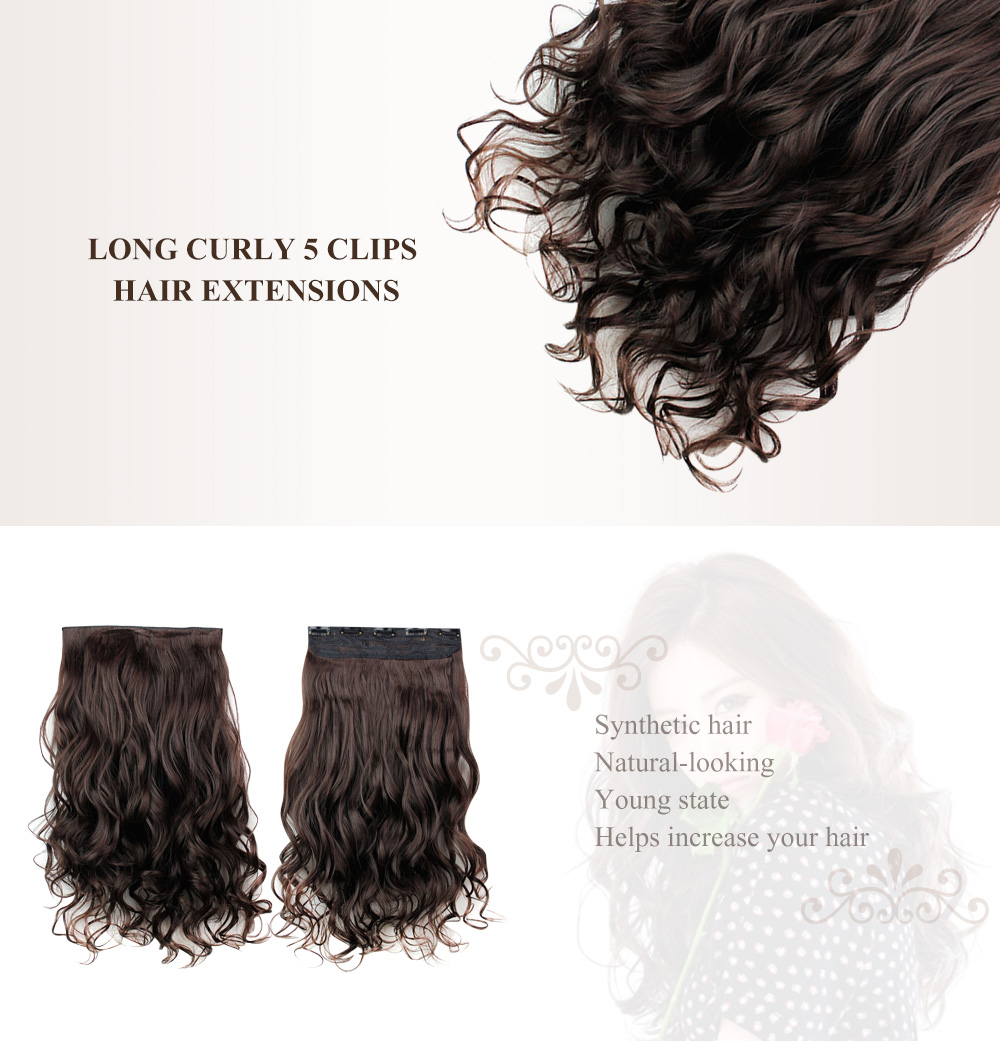 AISI HAIR Long Curly Synthetic 5 Clips in Wig Extensions for Women