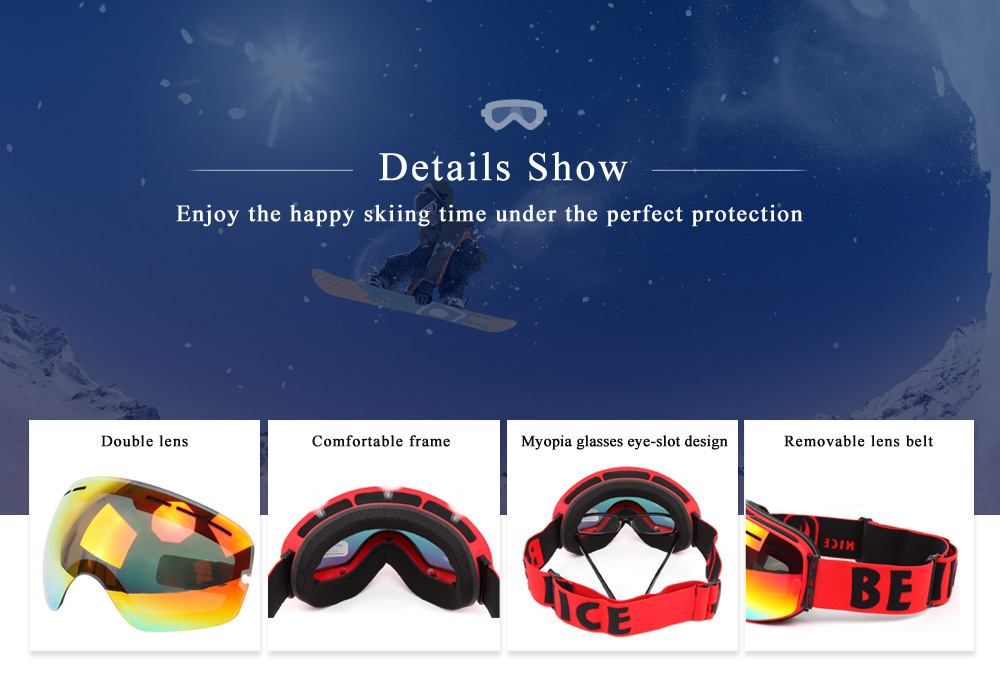 BENICE Double UV Protection Anti-fog Big Skiing Goggles Mask Men Women Snowboarding Glasses