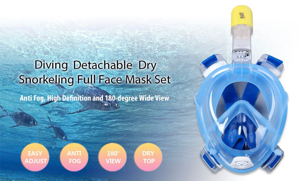 RKD Scuba Diving Training Anti Fog Detachable Dry Snorkeling Full Face Mask Set for GoPro Camera