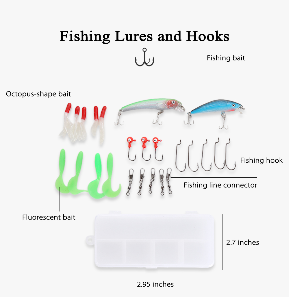 LEO Outdoor Fishing Spinning Reel Rod Kit Set with Fish Line Lures Hooks Bag