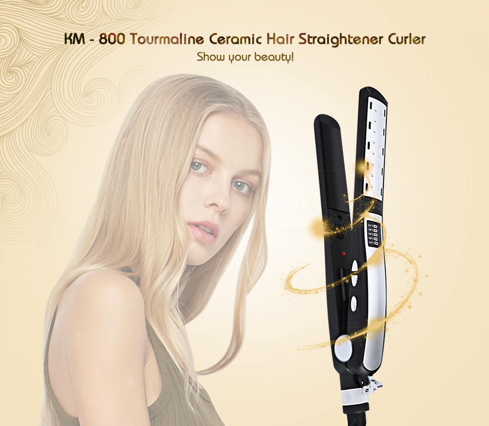 KM - 800 Tourmaline Ceramic Anion LED Display Hair Straightener Curler