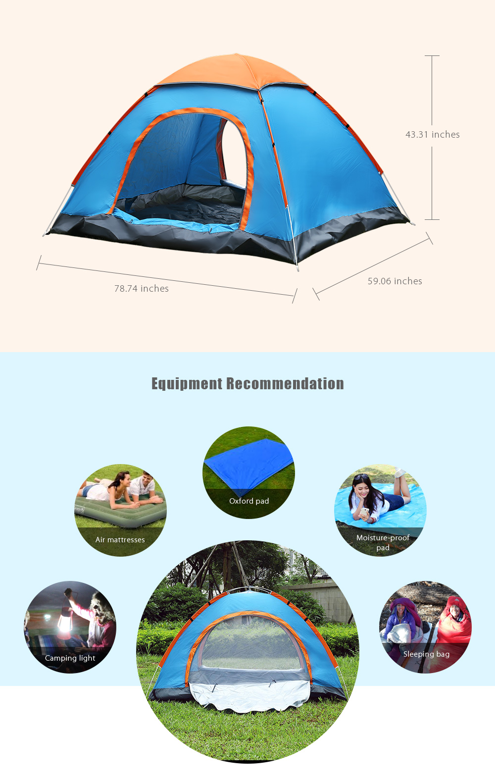 SHENGYUAN Outdoor Water Resistant Automatic Instant Setup Two Doors 2 Person Camping Tent with Rain Cover