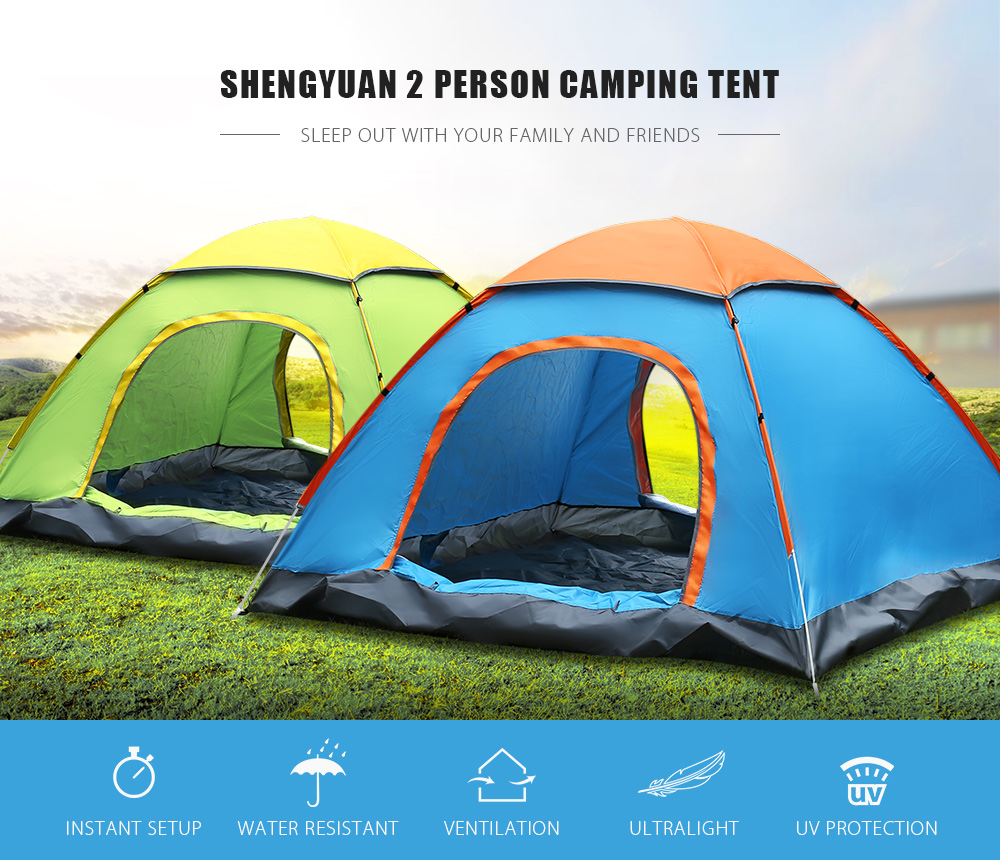 SHENGYUAN Outdoor Water Resistant Automatic Instant Setup Two Doors 2 Person Camping Tent with Rain Cover