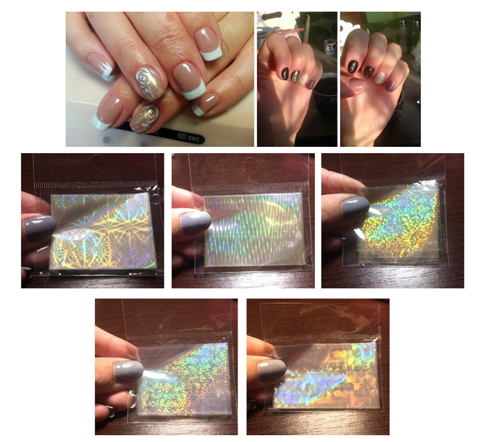 6pcs Transparent Nail Foils Starry Sky Glitter Nail Art Transfer Sticker Paper