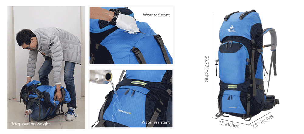 FREEKNIGHT 0399 60L Unisex Water Resistant Large Backpack for Climbing Hiking Mountaineering